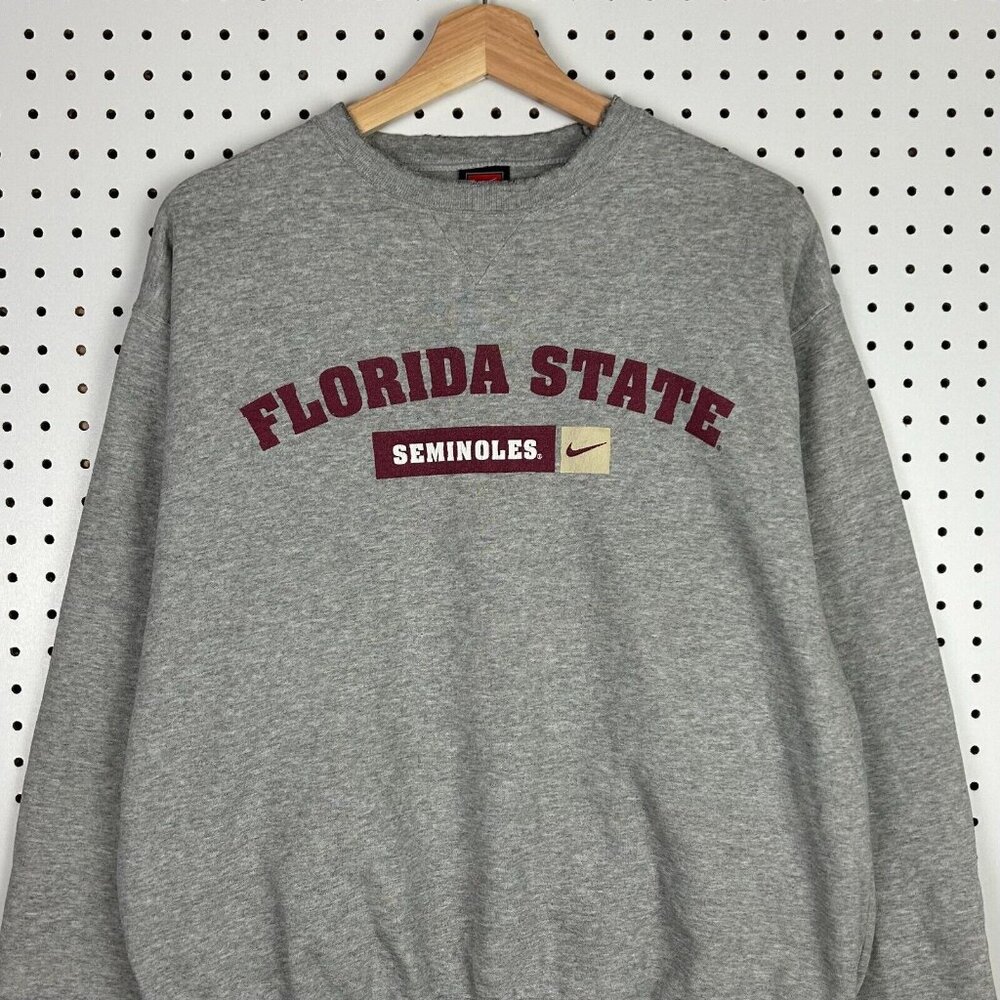Florida State Seminoles Nike Crewneck Sweatshirt‎ Sz Medium Vtg 90s Gray Swoosh